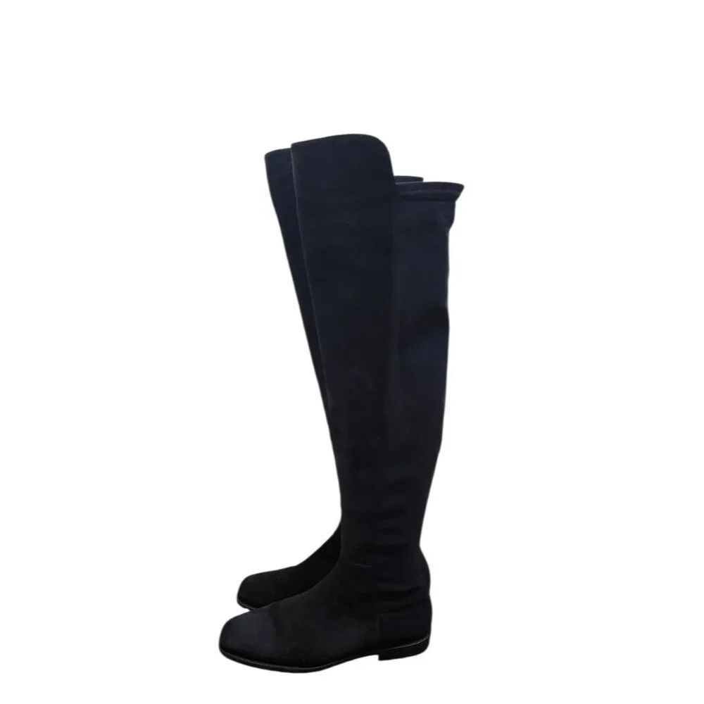 Stuart Weitzman 5050 Black Suede Over The Knee Flat Boots Stretch OTK Women 7.5